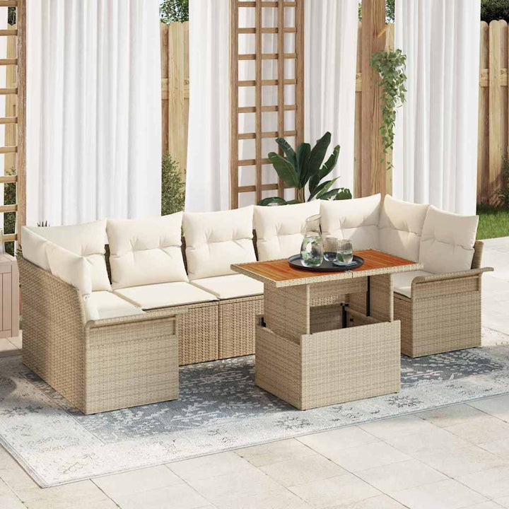 Havesofa Sæt med opbevaring 8 pcs Beige Poly rattan