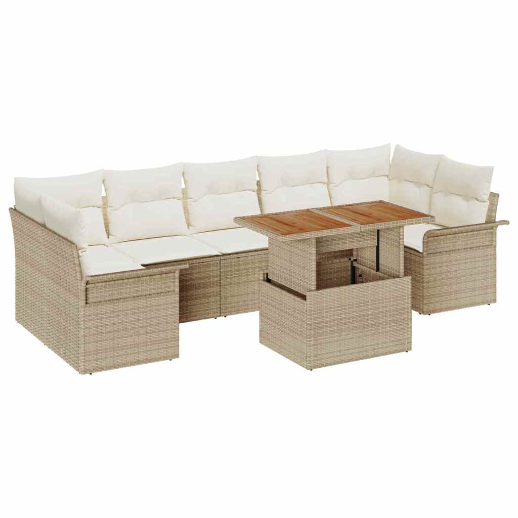 Havesofa Sæt med opbevaring 8 pcs Beige Poly rattan