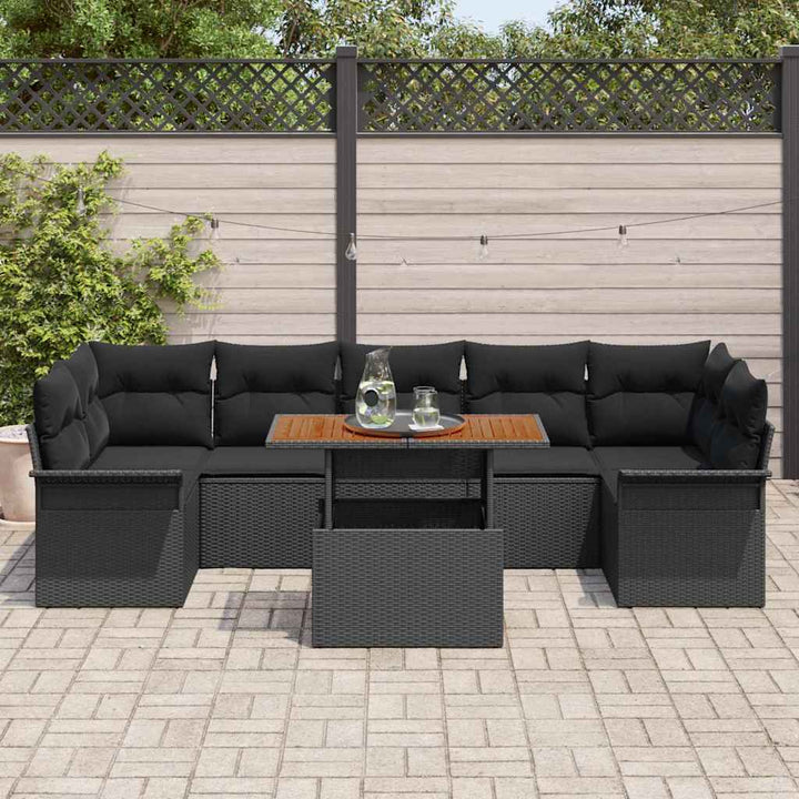 Havesofa Sæt med opbevaring 8 pcs Sort Poly rattan