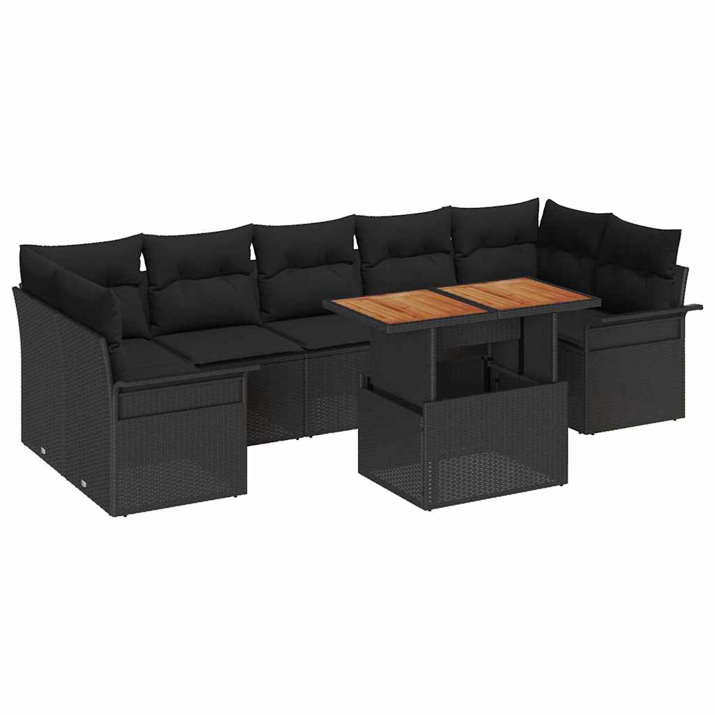 Havesofa Sæt med opbevaring 8 pcs Sort Poly rattan