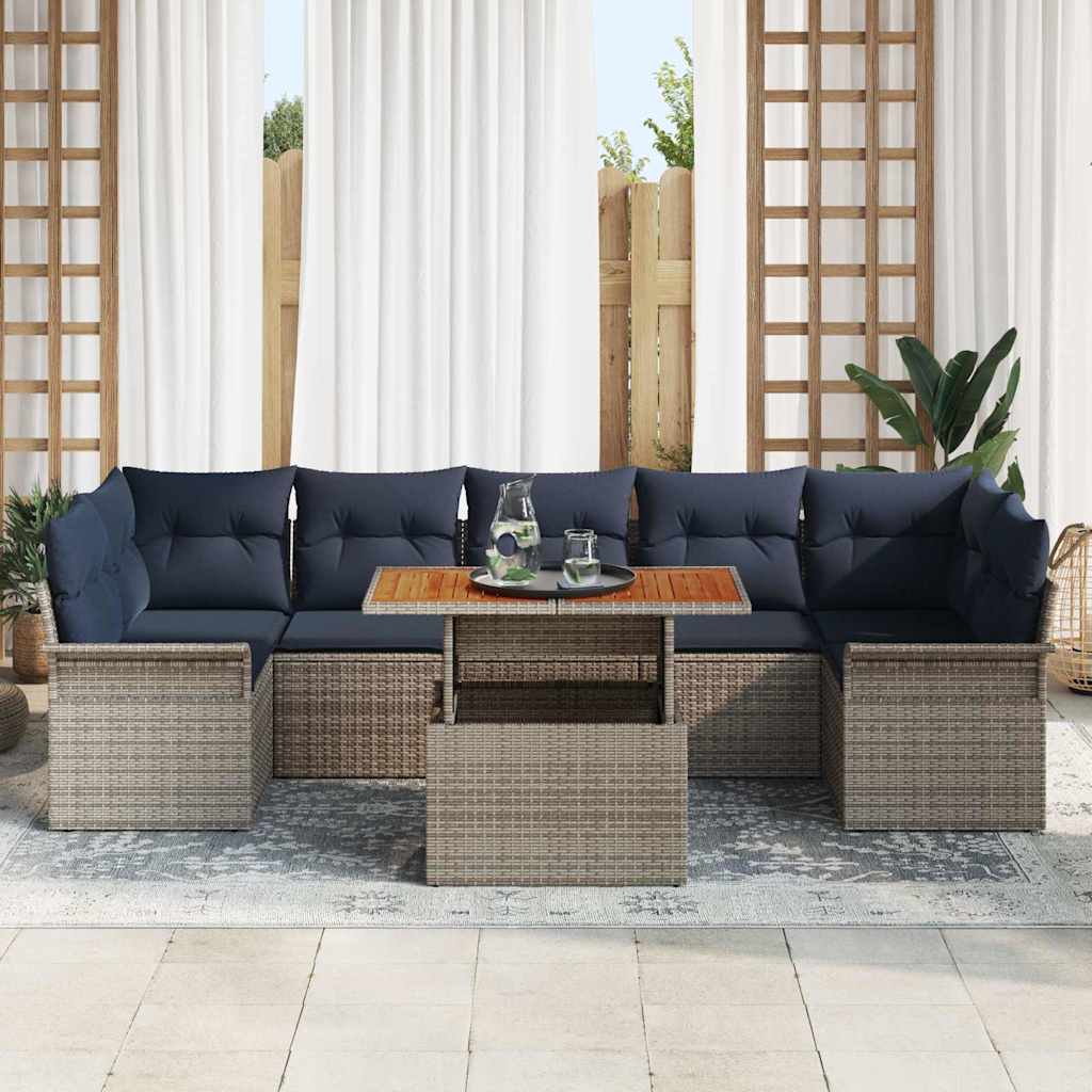 Havesofa Sæt med opbevaring 8 pcs Grå Poly rattan