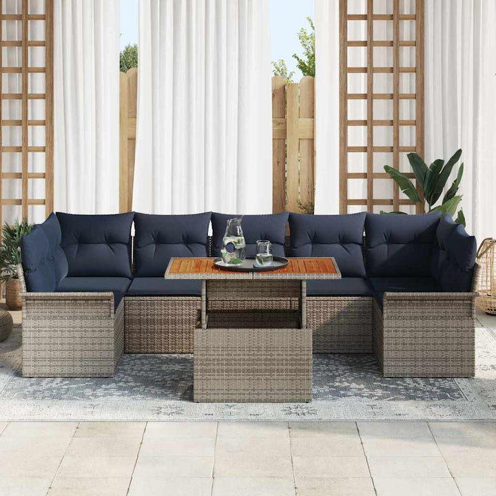 Havesofa Sæt med opbevaring 8 pcs Grå Poly rattan