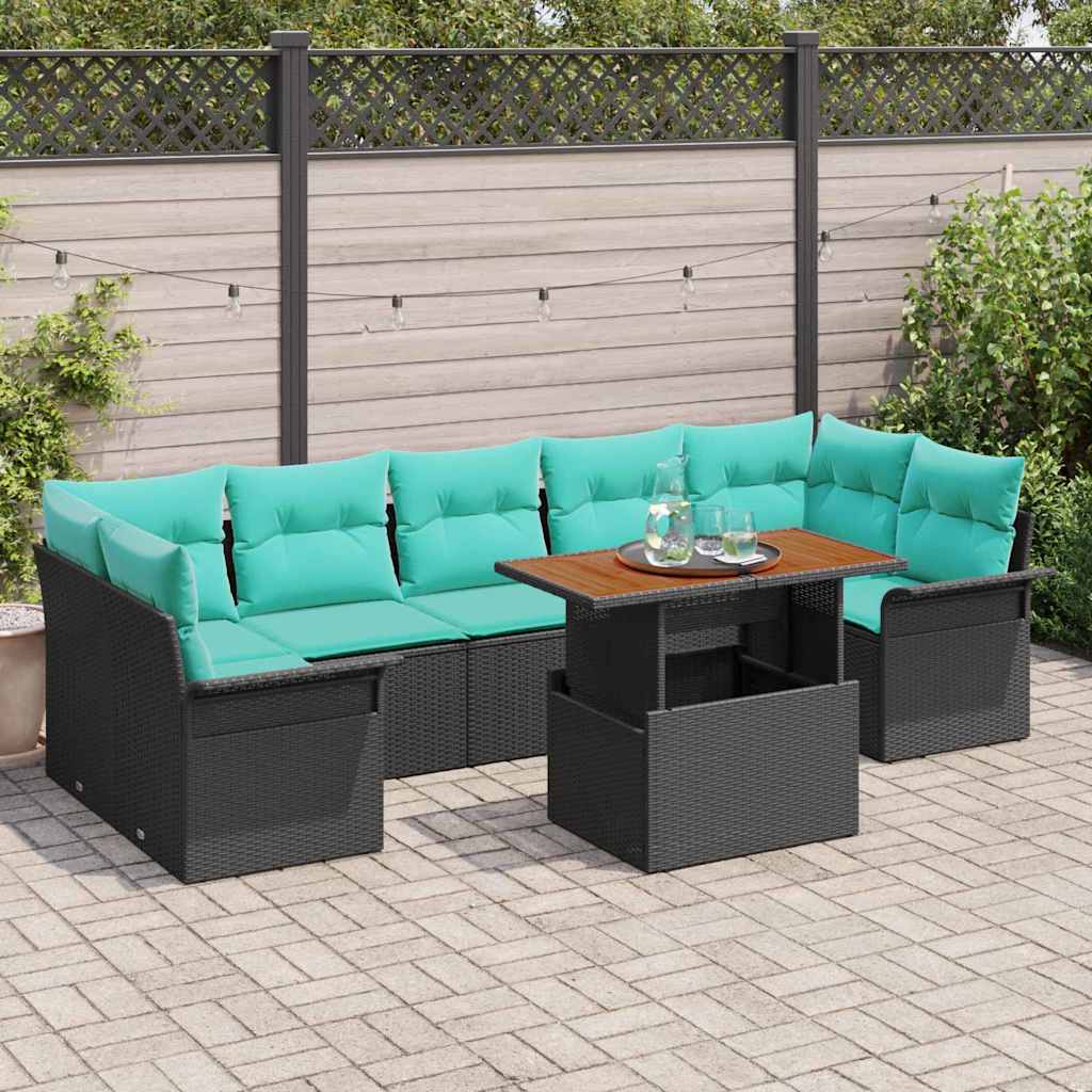 Havesofa Sæt 8 stk. Sort Poly rattan