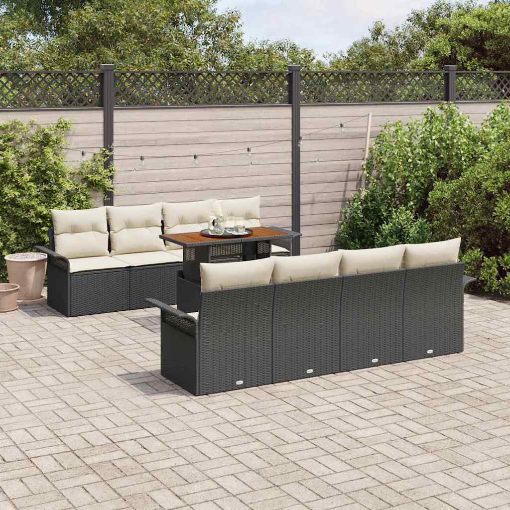 Havesofa Sæt med opbevaring 9 pcs Sort Poly rattan