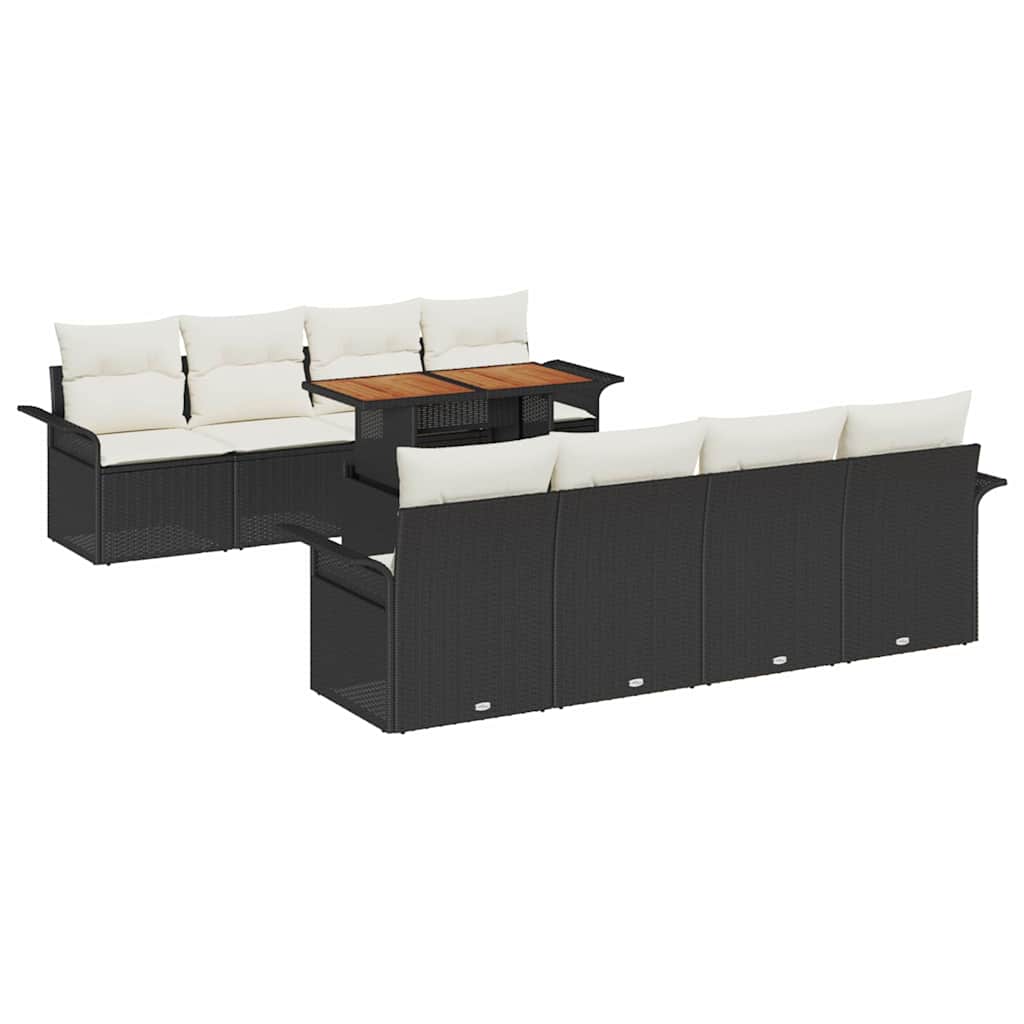 Havesofa Sæt med opbevaring 9 pcs Sort Poly rattan