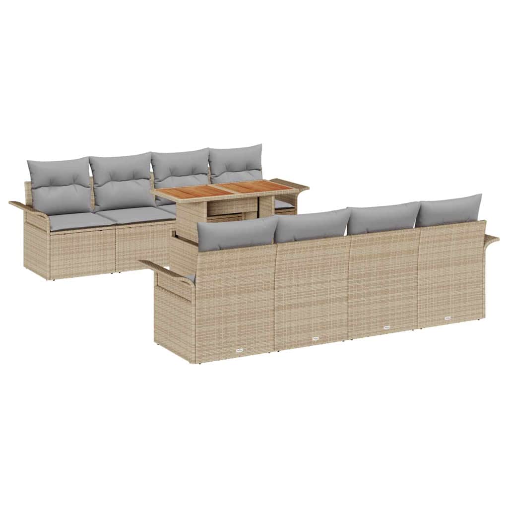 Havesofa Sæt med opbevaring 9 pcs Beige Poly rattan