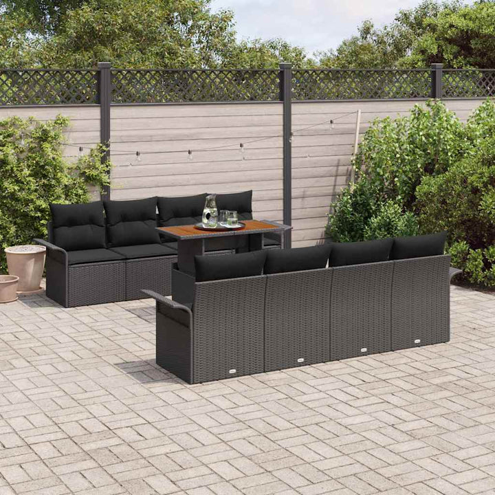 Havesofa Sæt med opbevaring 9 pcs Sort Poly rattan
