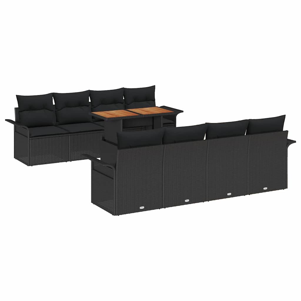 Havesofa Sæt med opbevaring 9 pcs Sort Poly rattan