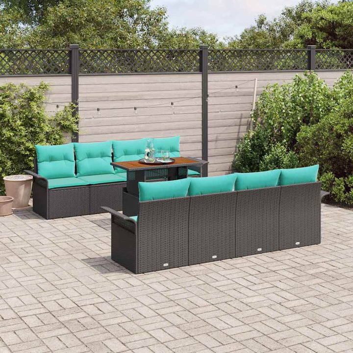 Havesofa Sæt med opbevaring 9 pcs Sort Poly rattan