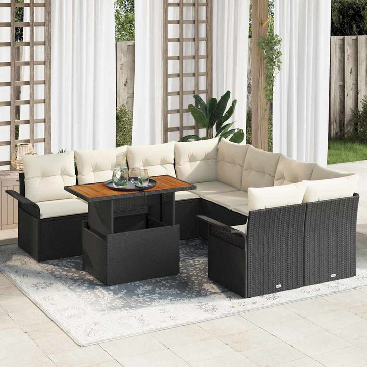Havesofa Sæt med opbevaring 9 pcs Sort Poly rattan