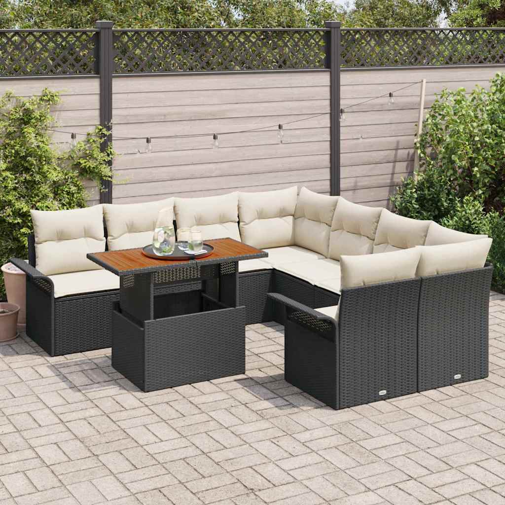 Havesofa Sæt med opbevaring 9 pcs Sort Poly rattan