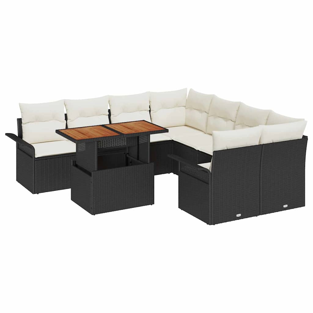 Havesofa Sæt med opbevaring 9 pcs Sort Poly rattan
