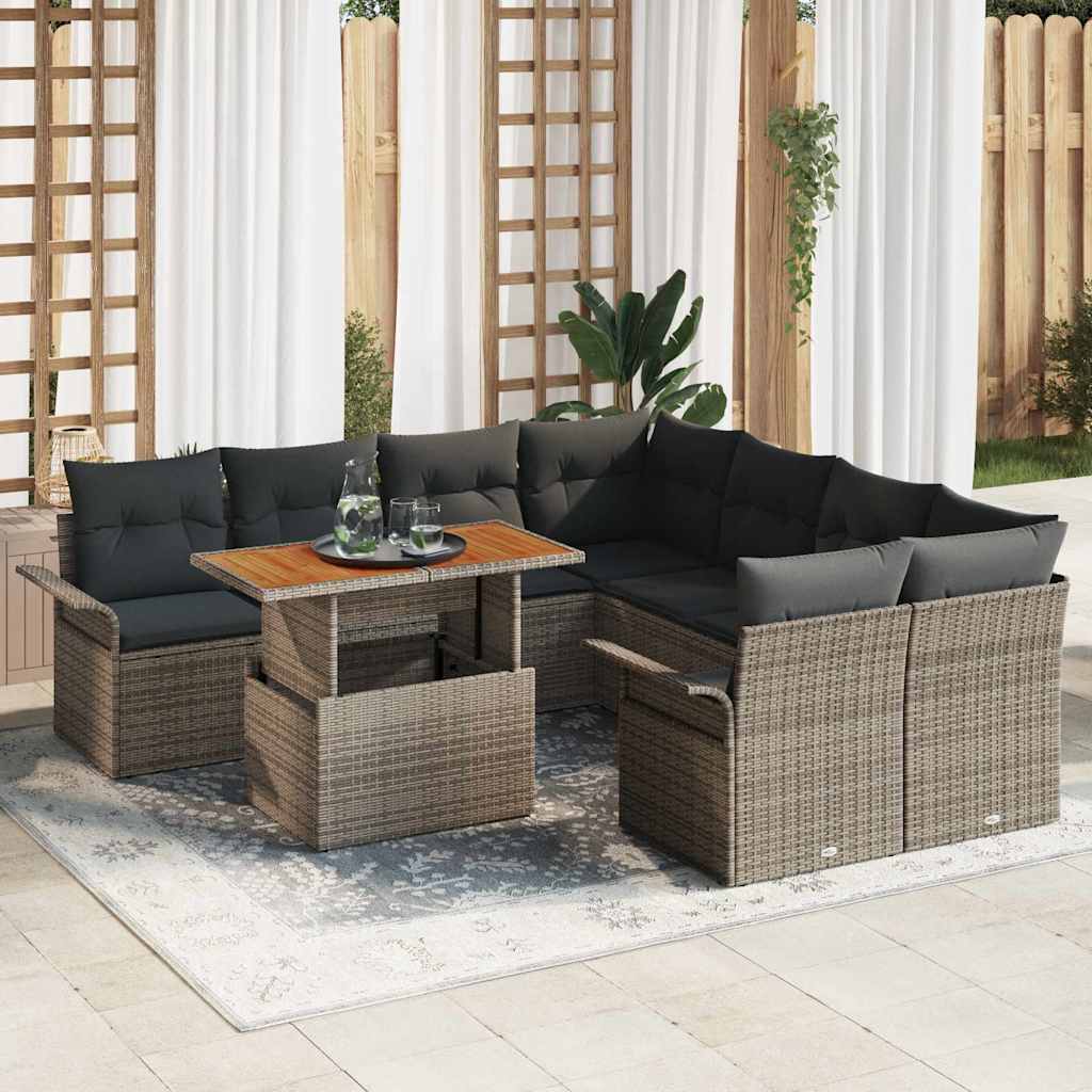 Havesofa Sæt med opbevaring 9 pcs Grå Poly rattan