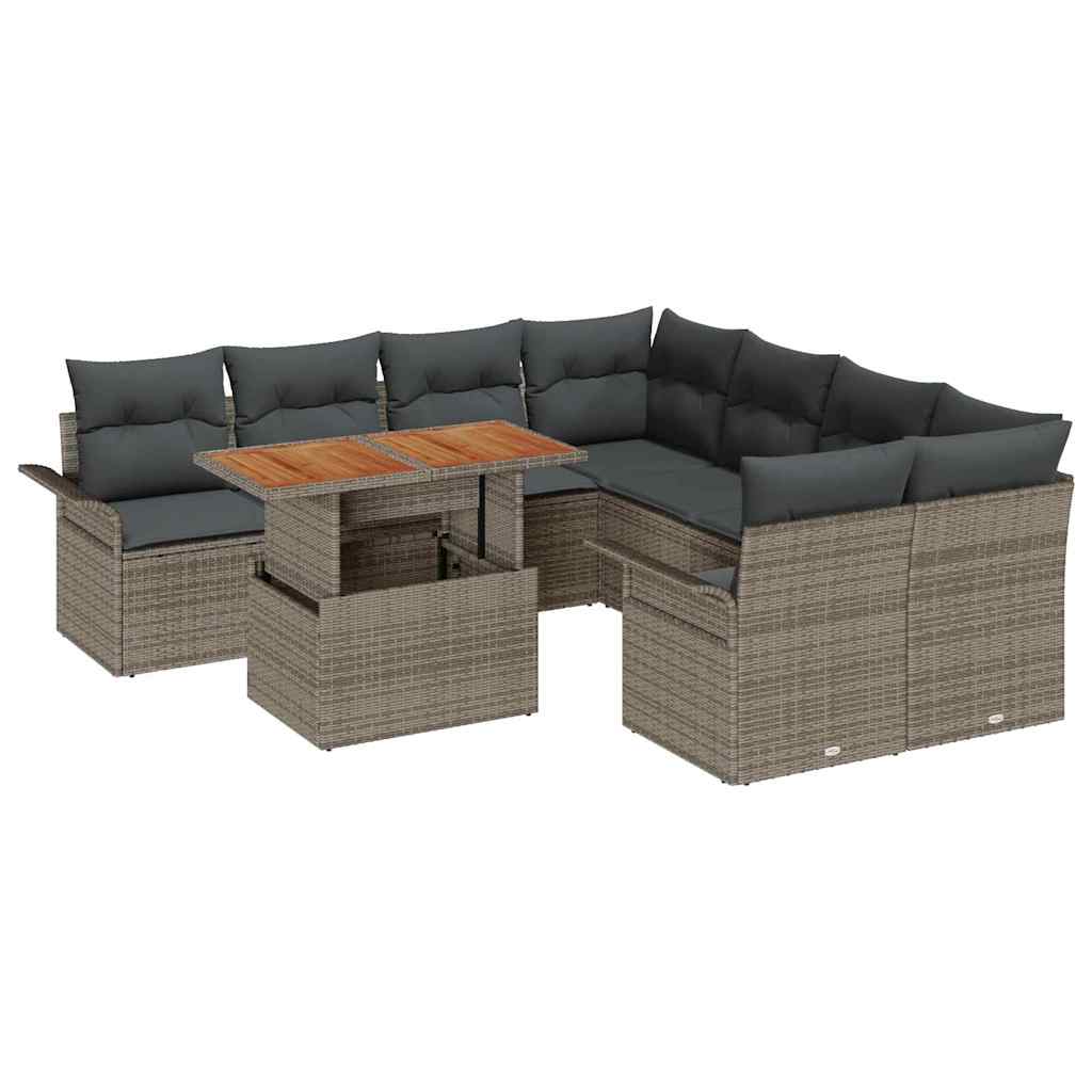 Havesofa Sæt med opbevaring 9 pcs Grå Poly rattan