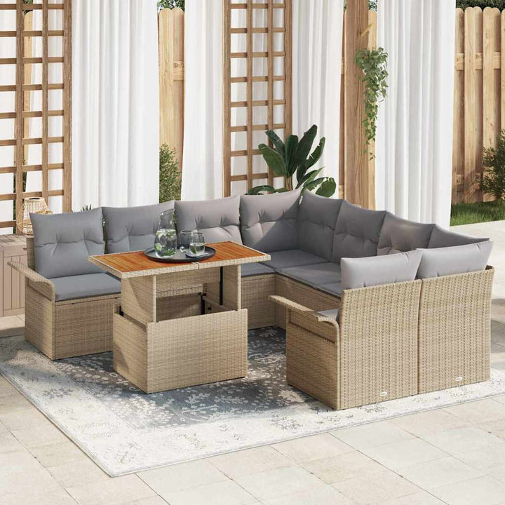 Havesofa Sæt med opbevaring 9 pcs Beige Poly rattan