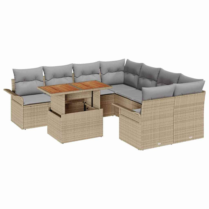 Havesofa Sæt med opbevaring 9 pcs Beige Poly rattan