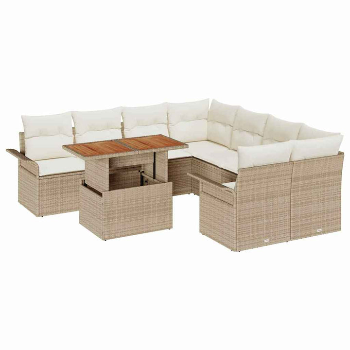 Havesofa Sæt med opbevaring 9 pcs Beige Poly rattan