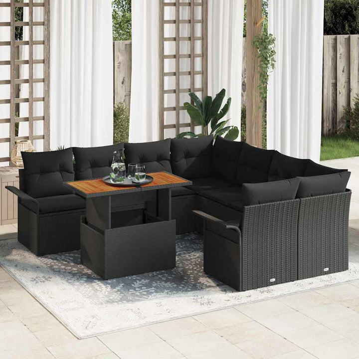 Havesofa Sæt med opbevaring 9 pcs Sort Poly rattan
