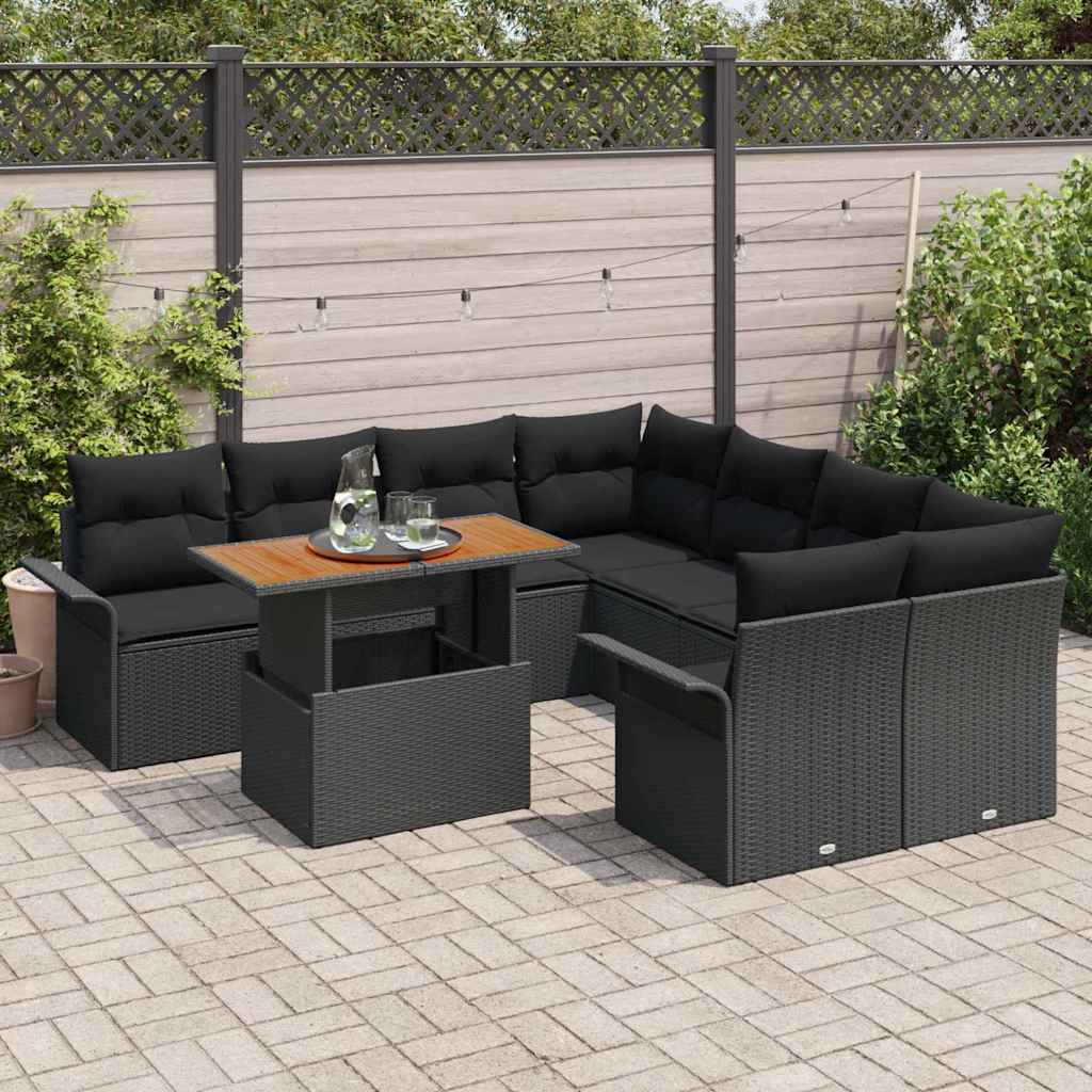 Havesofa Sæt med opbevaring 9 pcs Sort Poly rattan