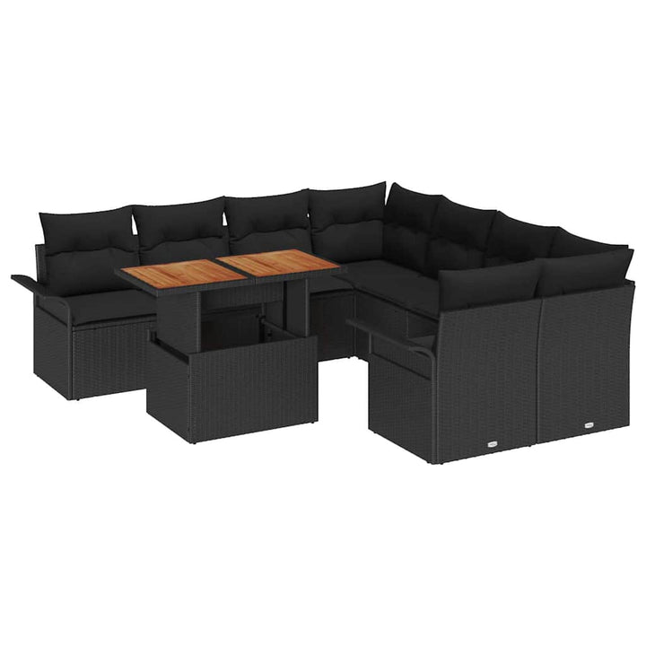 Havesofa Sæt med opbevaring 9 pcs Sort Poly rattan