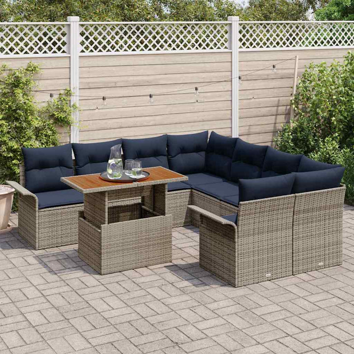 Havesofa Sæt 9 stk. Grå Poly rattan