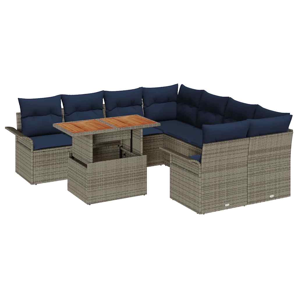 Havesofa Sæt 9 stk. Grå Poly rattan