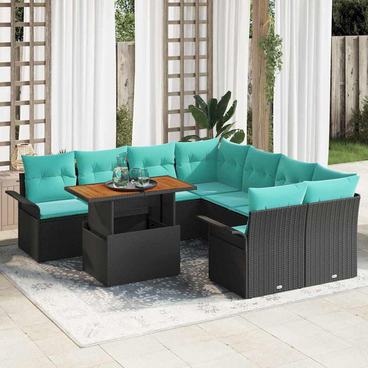 Havesofa Sæt 9 stk. Sort Poly rattan