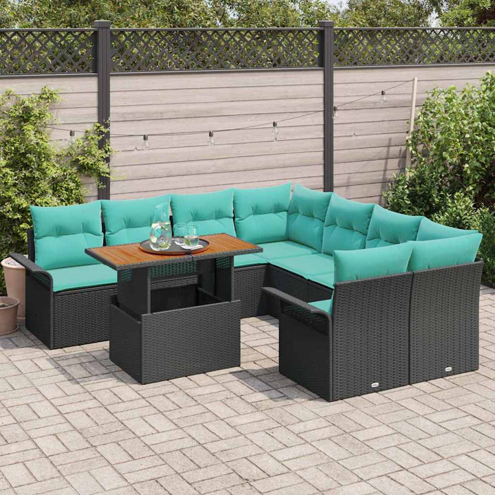 Havesofa Sæt 9 stk. Sort Poly rattan