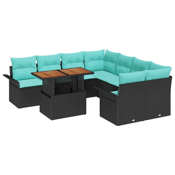 Havesofa Sæt 9 stk. Sort Poly rattan