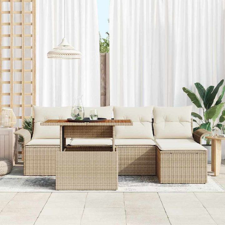 Havesofa Sæt 6 stk. Beige Poly rattan