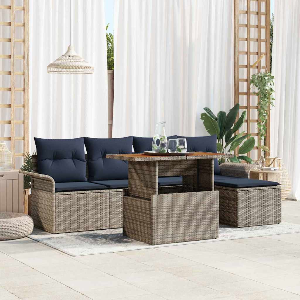 Havesofa Sæt med opbevaring 6 pcs Grå Poly rattan