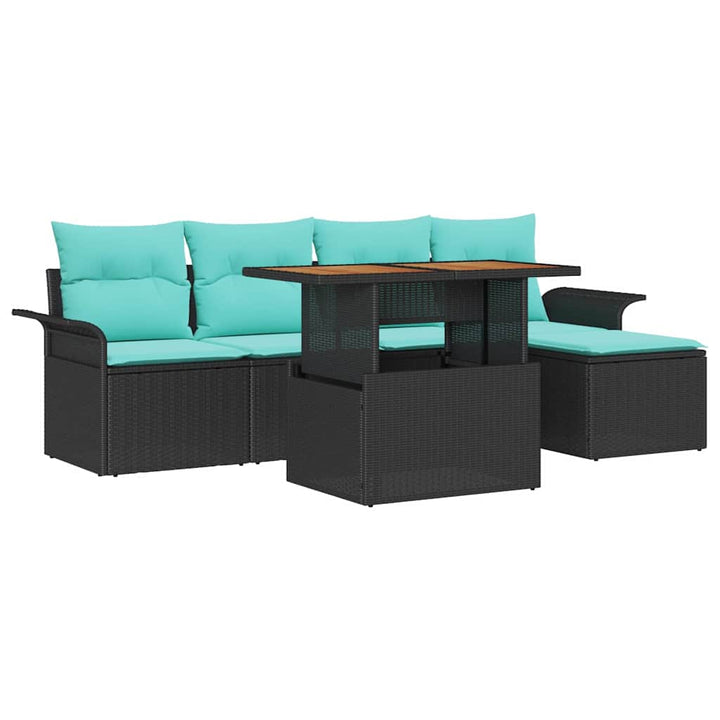Havesofa Sæt med opbevaring 6 pcs Sort Poly rattan