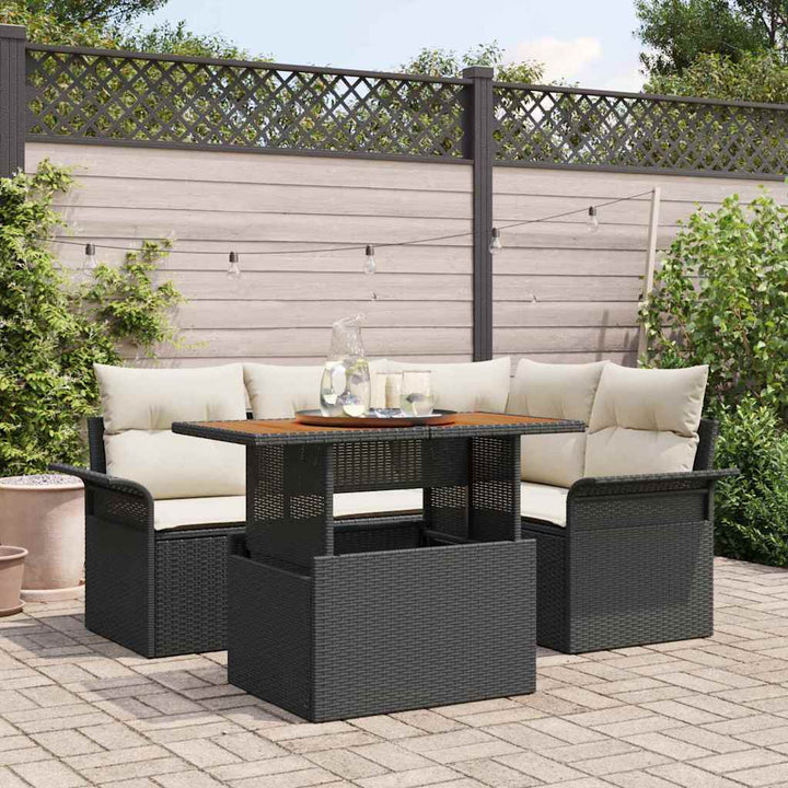 Havesofa Sæt med opbevaring 5 pcs Sort Poly rattan
