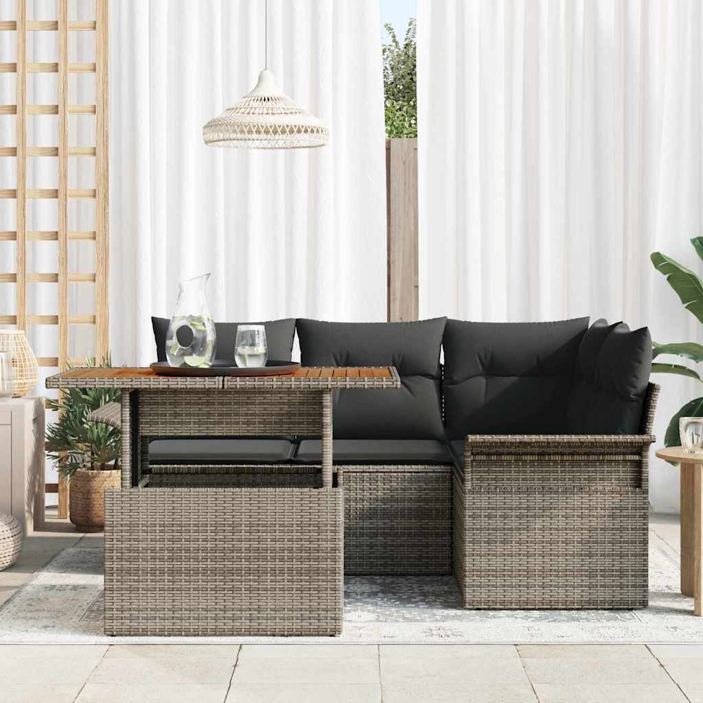 Havesofa Sæt med opbevaring 5 pcs Grå Poly rattan