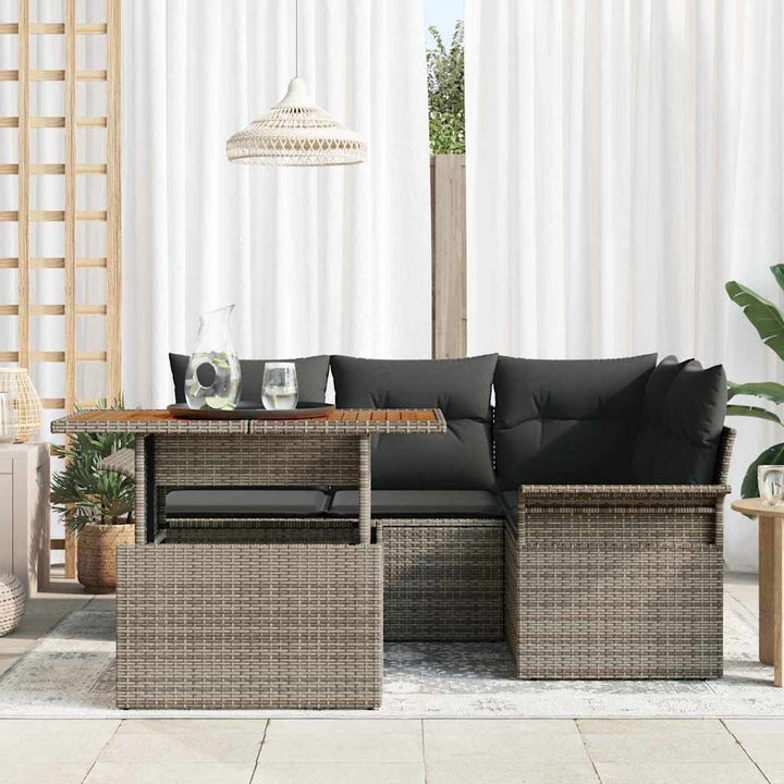 Havesofa Sæt med opbevaring 5 pcs Grå Poly rattan