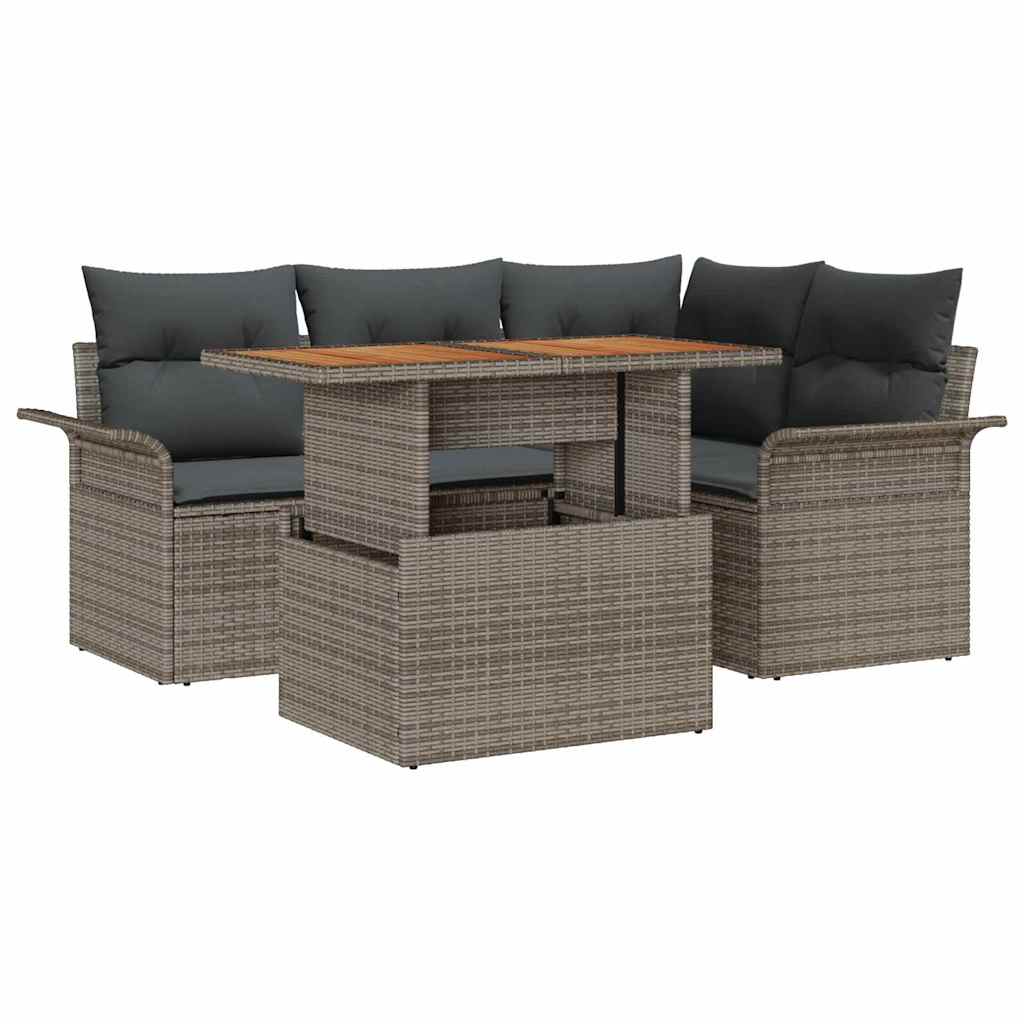 Havesofa Sæt med opbevaring 5 pcs Grå Poly rattan