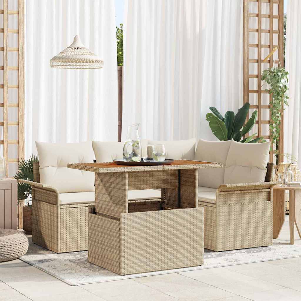 Havesofa Sæt 5 stk. Beige Poly rattan