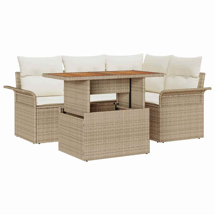 Havesofa Sæt 5 stk. Beige Poly rattan