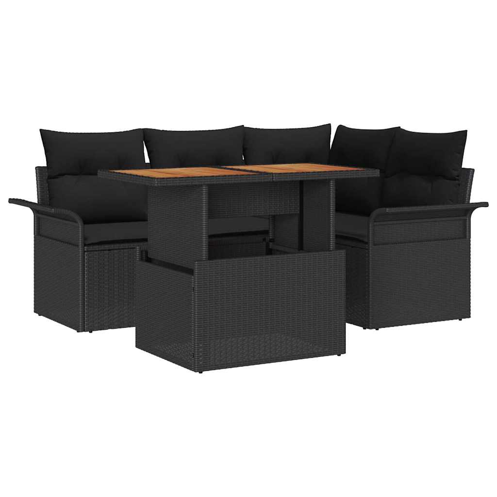 Havesofa Sæt med opbevaring 5 pcs Sort Poly rattan