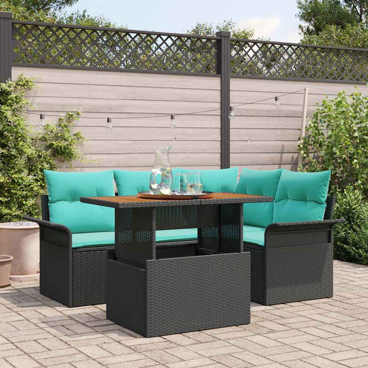 Havesofa Sæt med opbevaring 5 pcs Sort Poly rattan