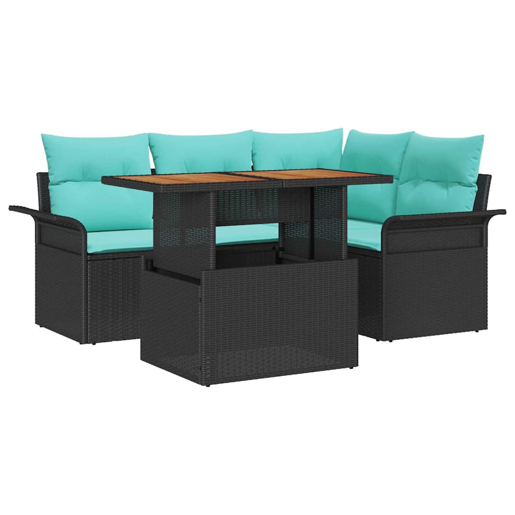 Havesofa Sæt med opbevaring 5 pcs Sort Poly rattan
