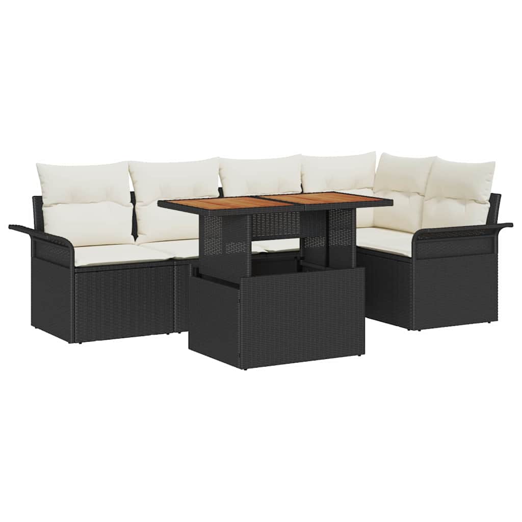 Havesofa Sæt med opbevaring 6 pcs Sort Poly rattan