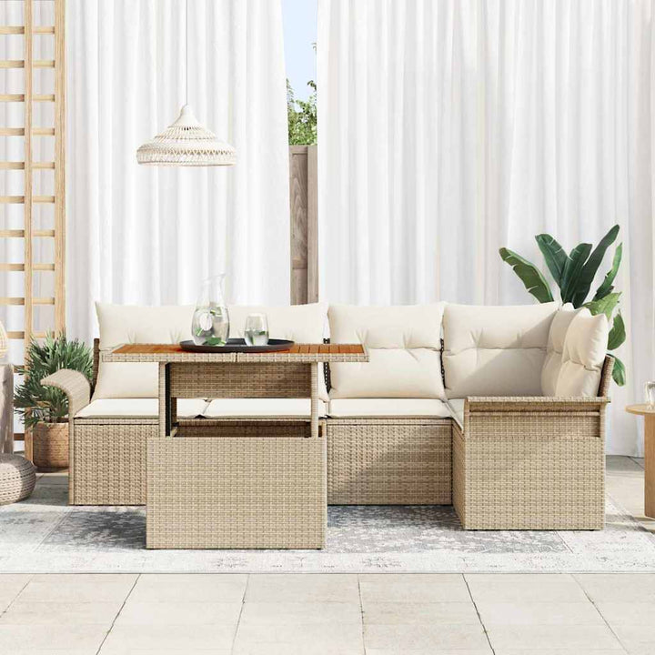 Havesofa Sæt med opbevaring 6 pcs Beige Poly rattan