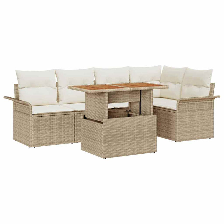 Havesofa Sæt med opbevaring 6 pcs Beige Poly rattan