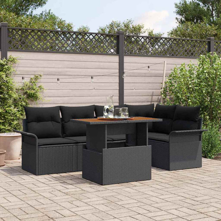 Havesofa Sæt med opbevaring 6 pcs Sort Poly rattan