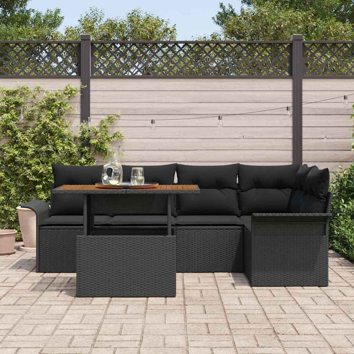 Havesofa Sæt med opbevaring 6 pcs Sort Poly rattan