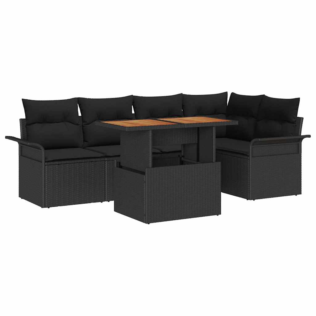 Havesofa Sæt med opbevaring 6 pcs Sort Poly rattan