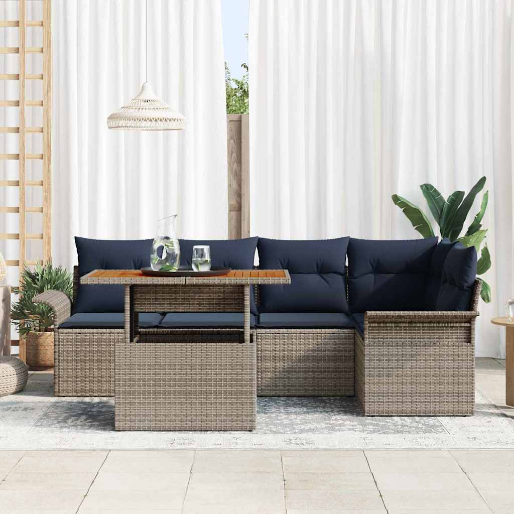 Havesofa Sæt med opbevaring 6 pcs Grå Poly rattan