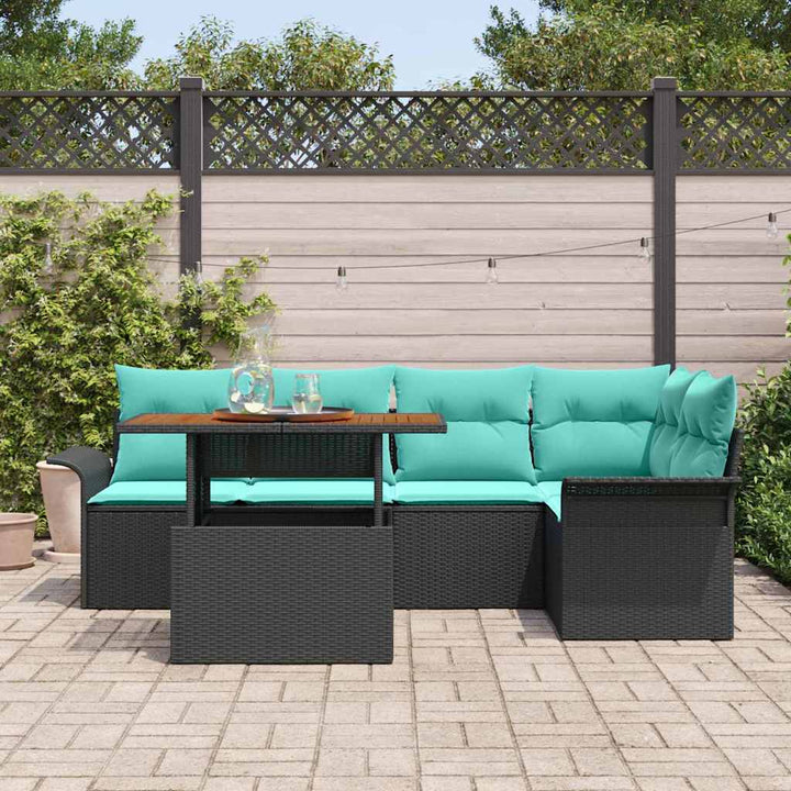Havesofa Sæt med opbevaring 6 pcs Sort Poly rattan
