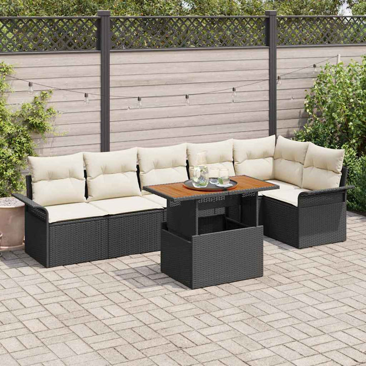 Havesofa Sæt med opbevaring 7 pcs Sort Poly rattan